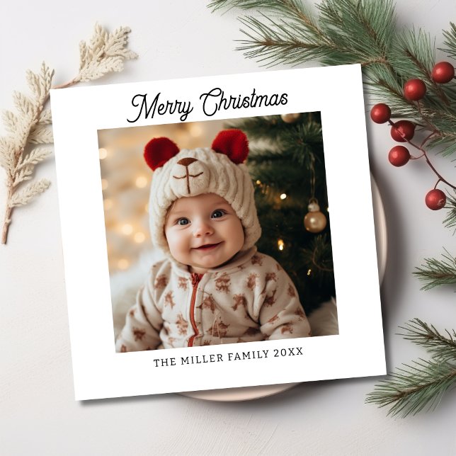 Tarjeta Festiva Navidades modernos Elegante escritura Minimalista  (Modern Christmas Stylish Minimalist Script Elegant Holiday Card-Front)