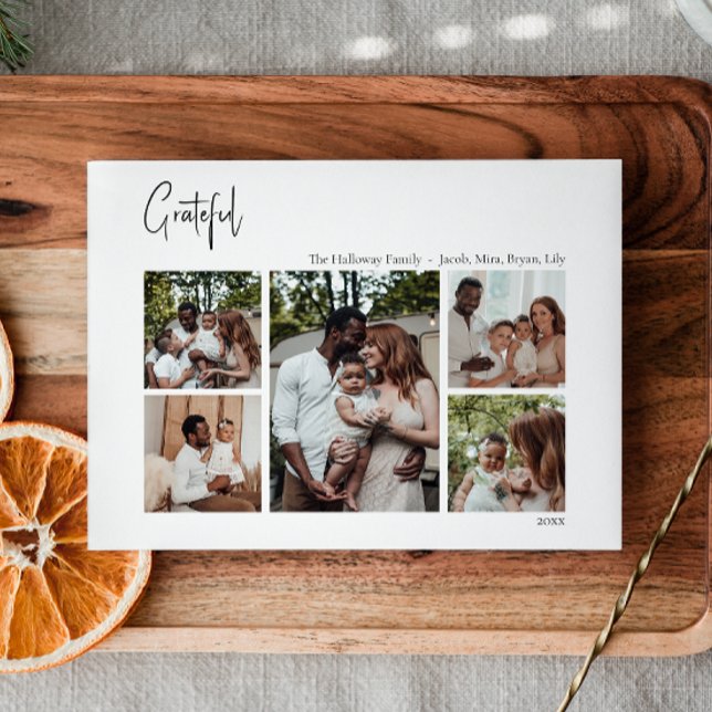 Tarjeta Festiva Navidades modernos escriben agradecidas cinco foto (Subido por el creador)