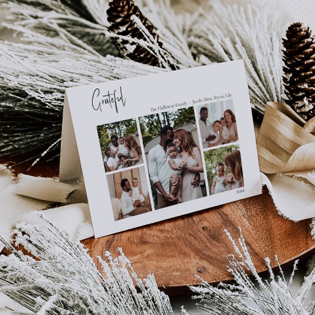 Tarjeta Festiva Navidades modernos escriben agradecidas fotos dobl (Subido por el creador)