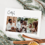 Tarjeta Festiva Navidades modernos escriben agradecidas tres fotos<br><div class="desc">Este moderno guión de Navidades agradecida tarjeta de vacaciones de tres fotos es perfecto para tu minimalista y chic saludo de vacaciones en blanco y negro. La caligrafía escrita a mano, mínima y caprichosa, es delicada y rústica, aunque elegante y elegante. El diseño refleja un simple día de invierno blanco...</div>