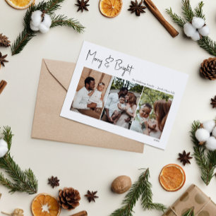 Tarjeta Festiva Navidades modernos escriben tres fotos de moras y 