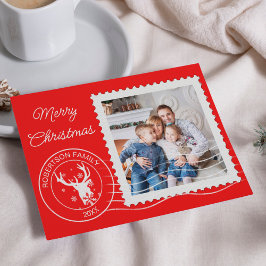 Tarjeta Festiva Navidades modernos estampado de rehenes foto roja