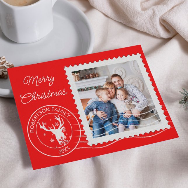 Tarjeta Festiva Navidades modernos estampado de rehenes foto roja (Subido por el creador)