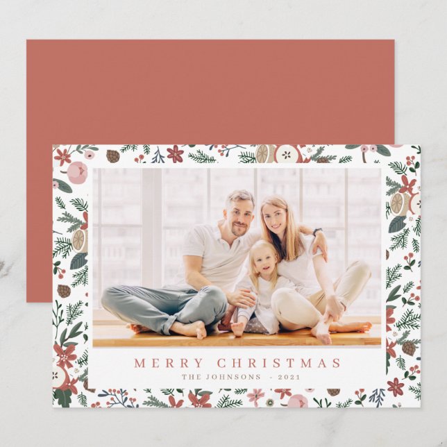 Tarjeta Festiva Navidades modernos Foliage Floral Patrón botánico (Anverso / Reverso)