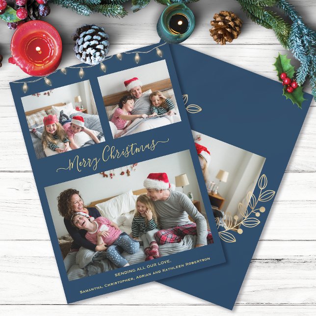 Tarjeta Festiva Navidades modernos, foto del Collage de oro azul d (Subido por el creador)