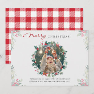 Tarjeta Festiva Navidades modernos Foto Gingham Botánica