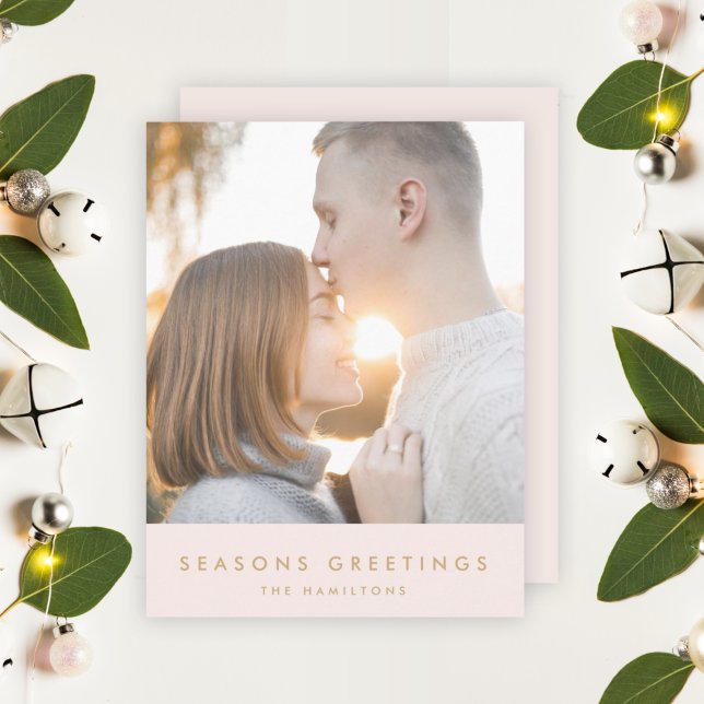 Tarjeta Festiva Navidades modernos | Foto Rubor Rosa y Gold (Subido por el creador)