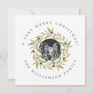Tarjeta Festiva Navidades modernos Greenery Wreath Berries Foto