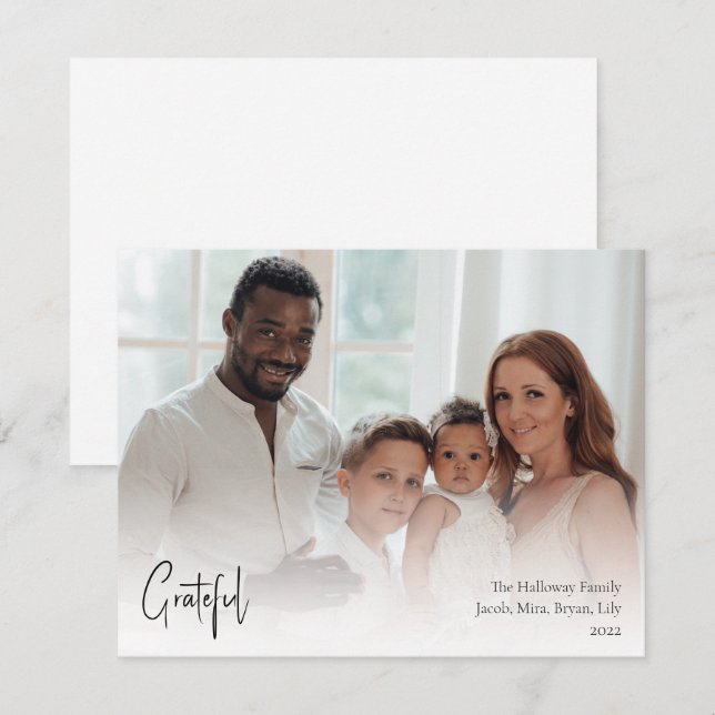 Tarjeta Festiva Navidades modernos guión de foto completa de agrad (Anverso / Reverso)