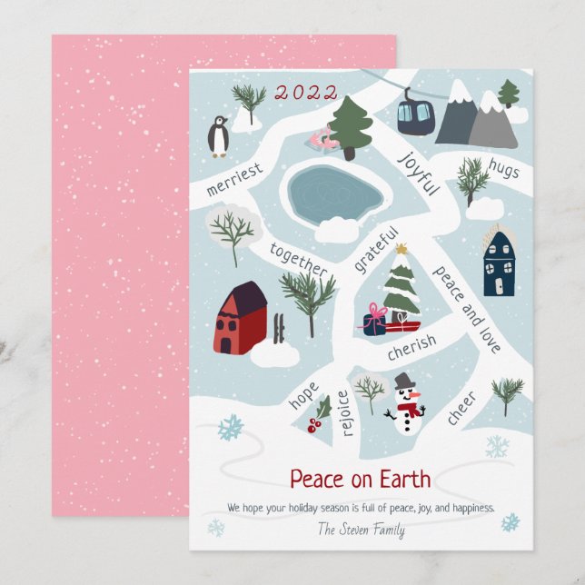 Tarjeta Festiva Navidades modernos mapean historias contando ilust (Anverso / Reverso)
