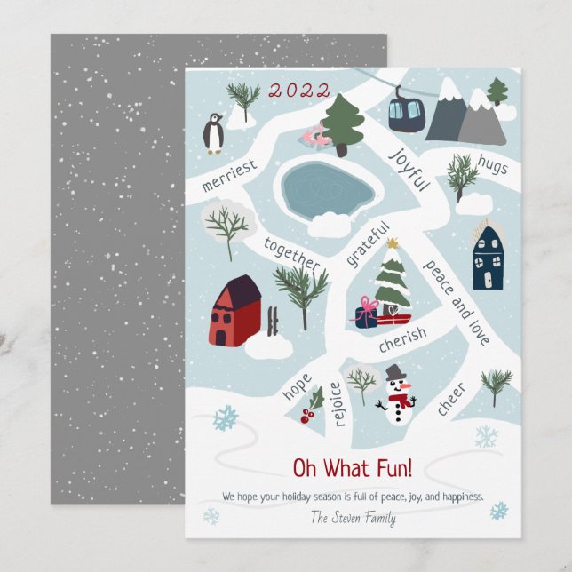 Tarjeta Festiva Navidades modernos mapean historias contando ilust (Anverso / Reverso)