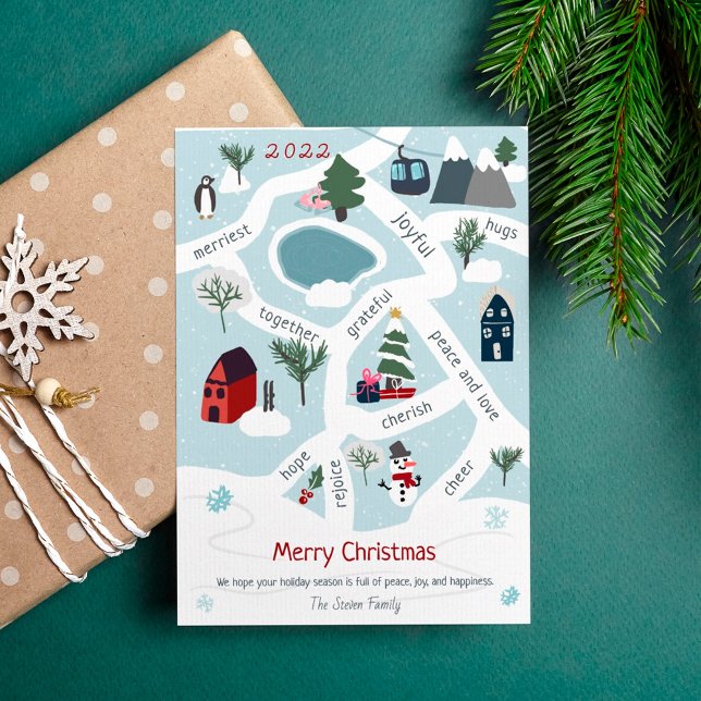 Tarjeta Festiva Navidades modernos mapean historias contando ilust (Subido por el creador)