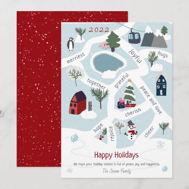 Tarjeta Festiva Navidades modernos mapean historias contando ilust (Anverso / Reverso)