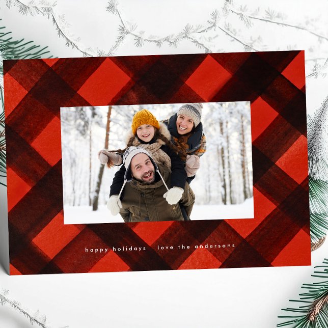 Tarjeta Festiva Navidades modernos marco de foto rojo negro plano (Subido por el creador)