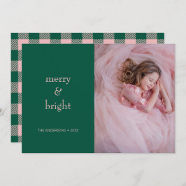 Tarjeta Festiva Navidades modernos merry y brillantes verde y rosa