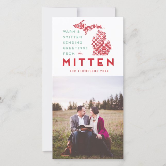 Tarjeta Festiva Navidades modernos Michigan Mitten Foto Saludo (Anverso)