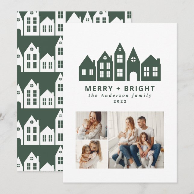 Tarjeta Festiva Navidades modernos mínimos Casas nórdicas 3 foto (Anverso / Reverso)