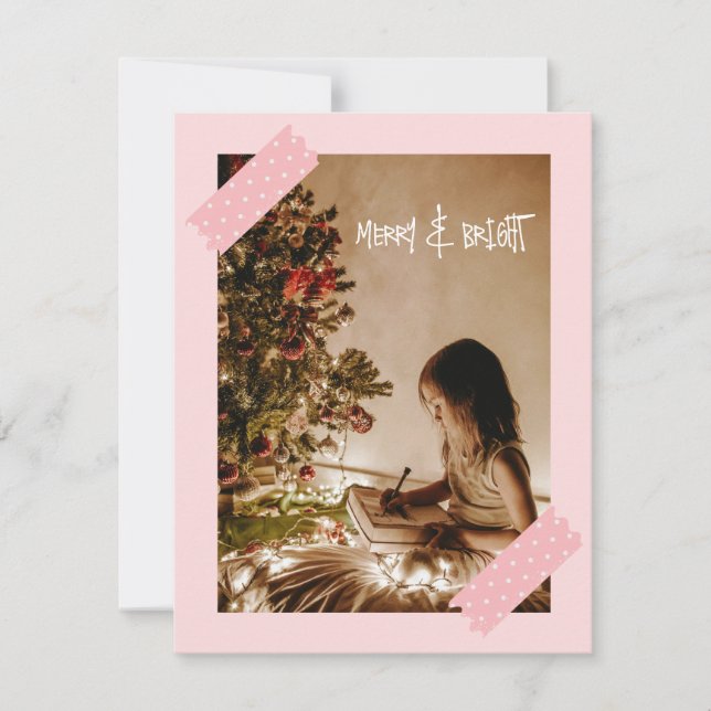 Tarjeta Festiva Navidades modernos, moros rosados y brillantes. Fo (Anverso)