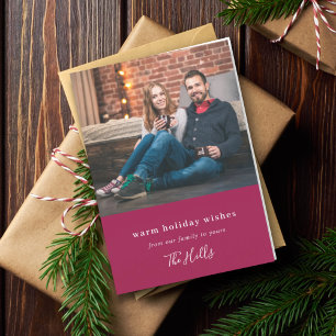 Tarjeta Festiva Navidades modernos   Pareja Foto Borgundy Maroon