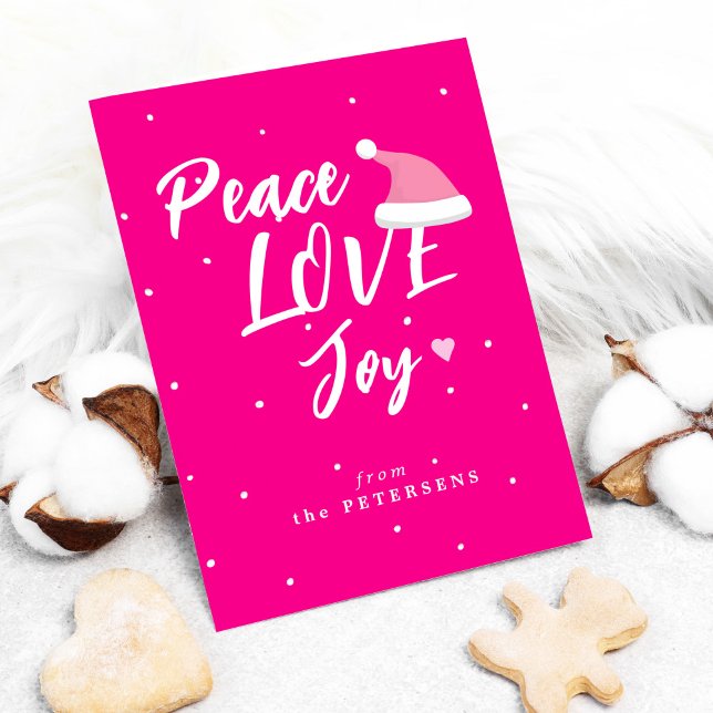 Tarjeta Festiva Navidades modernos paz amor alegría guión rosa (Subido por el creador)