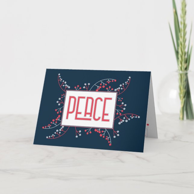 Tarjeta Festiva Navidades modernos PEACE grises grises de la marin (Anverso)