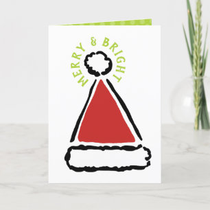 Tarjeta Festiva Navidades modernos Red Santa Hat Merry Bright