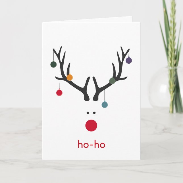 Tarjeta Festiva Navidades modernos renos en vacaciones blancas (Anverso)