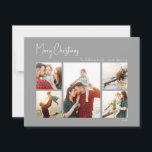 Tarjeta Festiva Navidades modernos | Silver Five-Photo<br><div class="desc">Navidades modernos | tarjeta de vacaciones plateada de cinco fotos es perfecta para tu minimalista y chic saludo de vacaciones de boho plata y blanco. La caligrafía escrita a mano, mínima y caprichosa, es delicada y rústica, aunque elegante y elegante. Encontrará que todo lo relacionado con este producto es editable,...</div>