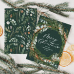 Tarjeta Festiva Navidades modernos y mínimos de escritura de fleta<br><div class="desc">Guión moderno mínimo de follaje: Tarjeta de Navidades navideños Feliz. eucalipto pintado a mano,  rama de pino,  follaje mínimo y moderna corona rústica de mimbre le dan a esta tarjeta un ambiente lujoso. En verdes,  marrones,  grises y azul polvoriento.</div>