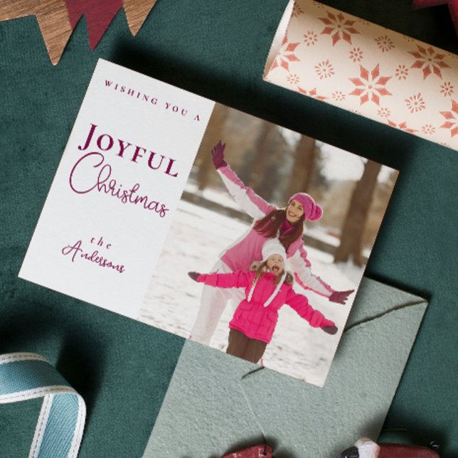 Tarjeta Festiva Navidades modernos y modernos con copos de nieve.  (Modern Trendy Christmas Photo Holiday Card)