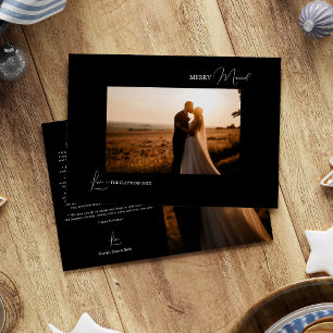 Tarjeta Festiva Navidades modernos y simples negros con foto casad