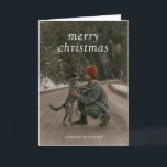 Tarjeta Festiva Navidades modernos y verdes simples<br><div class="desc">Navidades modernos con "feliz Navidad" en un simple tipo de letra serif sobre tu foto favorita. El interior tiene tu mensaje personalizado en verde oscuro.</div>