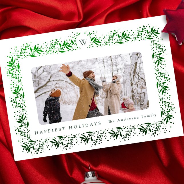 Tarjeta Festiva NAVIDADES monograma Relieve metalizado verde Marco (Subido por el creador)