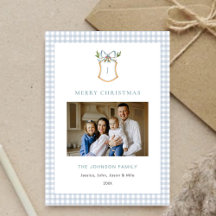 Navidades Monogramados de Cute Blue Gingham Plaid