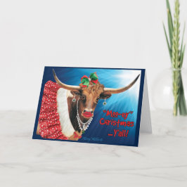 Tarjeta Festiva navidades "MOO-ey", vaca de Longhorn