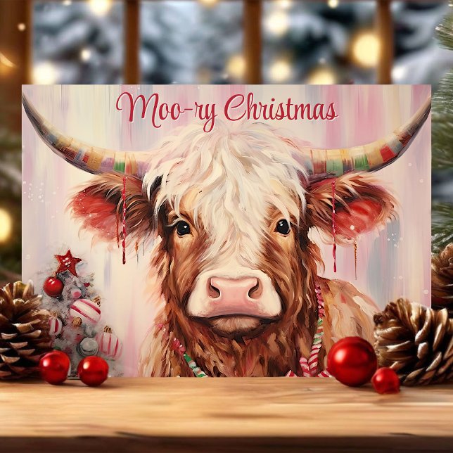 Tarjeta Festiva Navidades Moo-ry Watercolor Highland Cow (Subido por el creador)