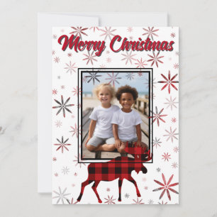 Tarjeta Festiva Navidades Moose Red plaids copos de nieve personal