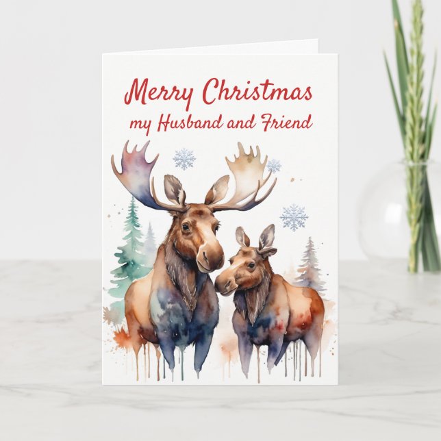 Tarjeta Festiva Navidades Moose-t Maravilloso Amigo del Marido (Anverso)