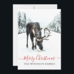 Tarjeta Festiva Navidades Moose Winter Snow Merry Christmas<br><div class="desc">Elegante escena de invierno con alce en la nieve de invierno Tarjeta de felicitación Feliz Navidad con un verso de texto en la parte posterior de la tarjeta. Para aquellos que aman la vida salvaje, la naturaleza y la serenidad de la naturaleza. Feliz Navidad en una moderna tipografía de escritura....</div>