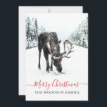 Tarjeta Festiva Navidades Moose Winter Snow Merry Christmas<br><div class="desc">Elegante escena de invierno con alce en la nieve de invierno Tarjeta de felicitación Feliz Navidad con un verso de texto en la parte posterior de la tarjeta. Para aquellos que aman la vida salvaje, la naturaleza y la serenidad de la naturaleza. Feliz Navidad en una moderna tipografía de escritura....</div>