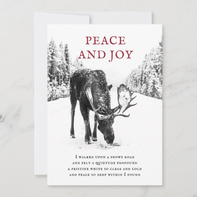 Tarjeta Festiva Navidades Moose Winter Snow Peace Poem Holiday Car (Anverso)