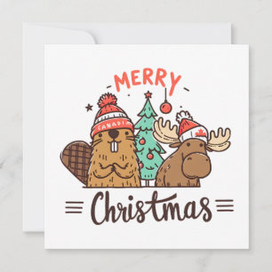 Tarjeta Festiva Navidades Moose y Beaver Canadá
