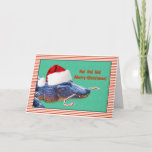 Tarjeta Festiva Navidades, mora, lagarto con Santa Hat<br><div class="desc">Esta pintura de Navidades digitales se basa en fotografías de caimanes tomadas cerca de mi casa en Florida.</div>