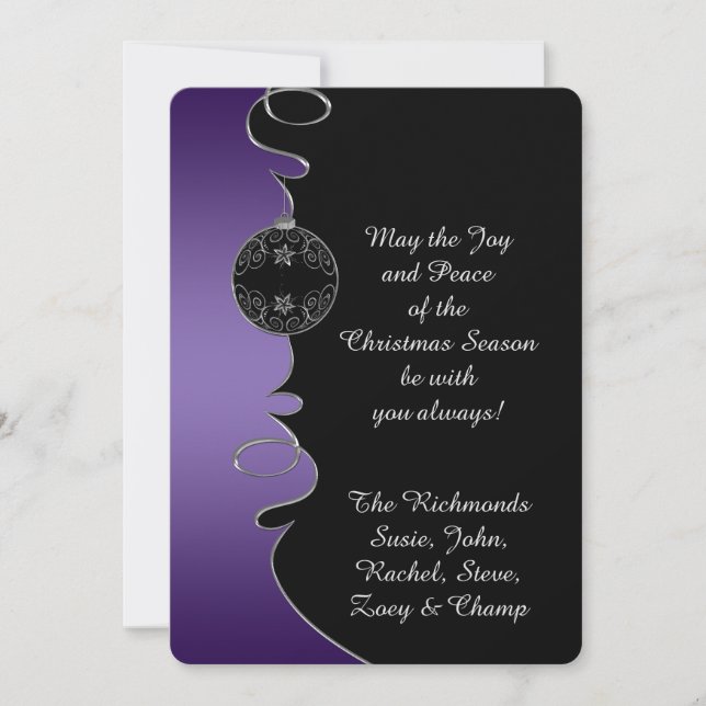 Tarjeta Festiva Navidades Morado Gradiente Plata Ornate Swirls (Anverso)