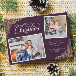 Tarjeta Festiva Navidades morados acuarela Botánica 2 Foto