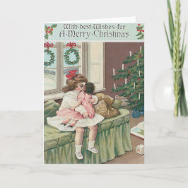 Tarjeta Festiva Navidades Morning Tree presente muñeca Chica