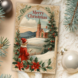 Tarjeta Festiva Navidades Motif antiguo Marco de vacaciones Coche