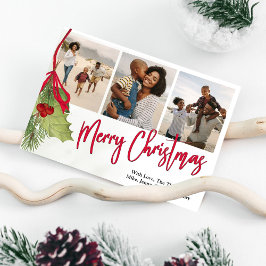 Tarjeta Festiva Navidades Multi Photo Winter Greenery Holly