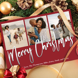 Tarjeta Festiva Navidades Multi Photo Winter Greenery Holly