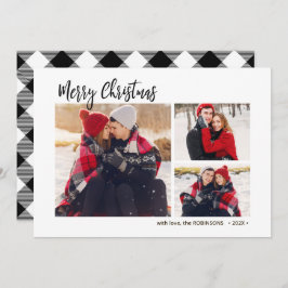 Tarjeta Festiva Navidades multifoto de Buffalo Plaid Rustic 3